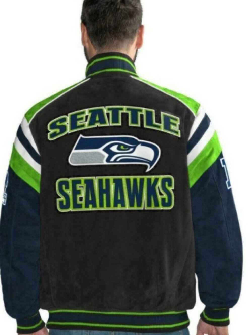 Mens NFL Seattle Seahawks Suede Bomber Stadium Jacket Coat 2X NEW